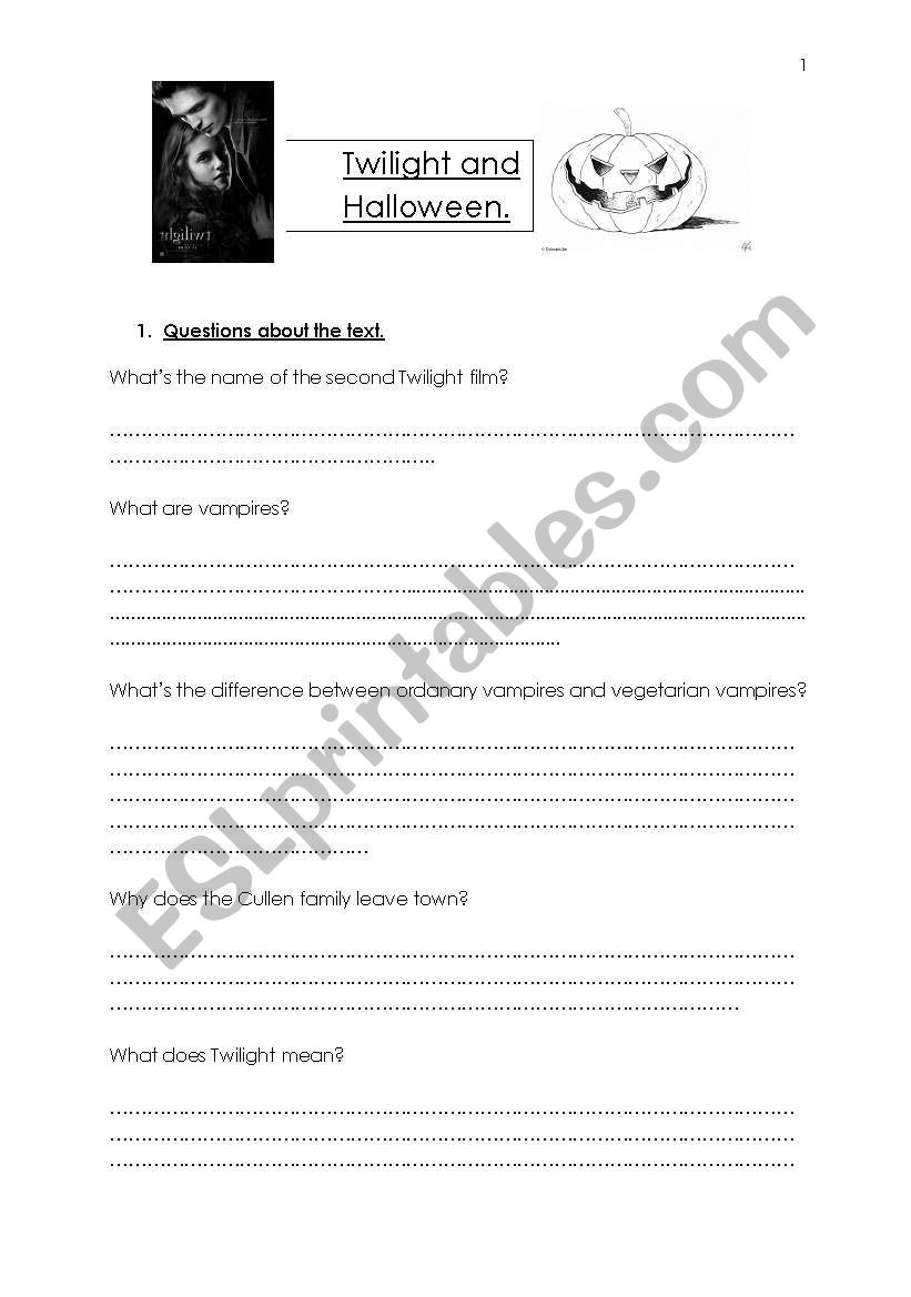 halloween and twilight worksheet