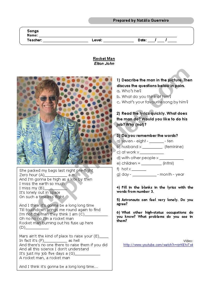 Rocket Man worksheet