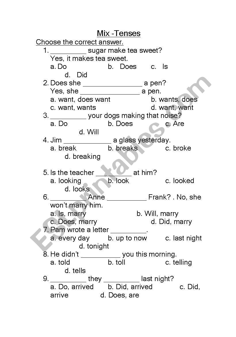 Mix-Tenses  worksheet