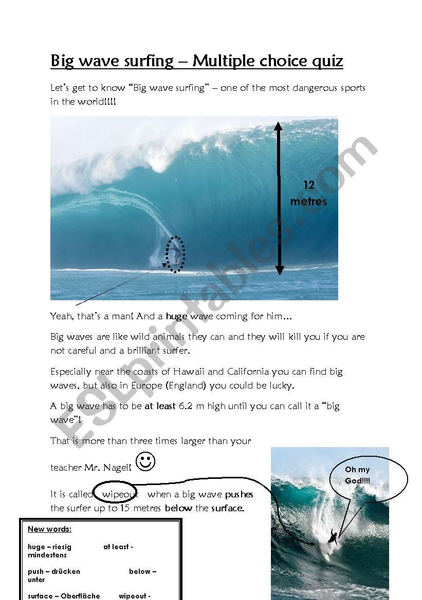 Surf quiz - Reading comprehension - Exteme sports