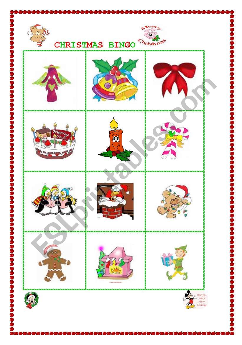 CHRISTMAS BINGO ( PART  I) worksheet