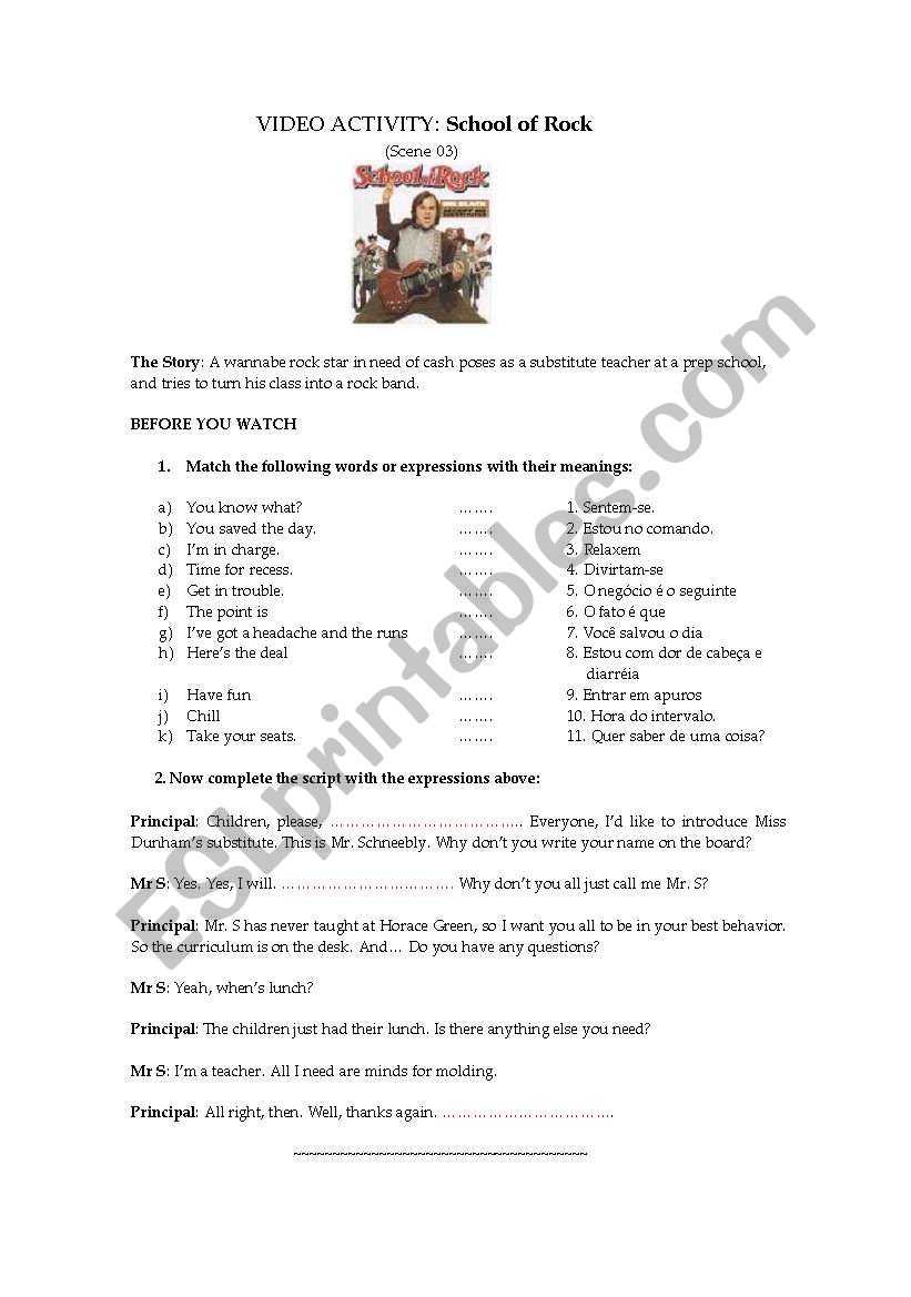 School of Rock movie activity worksheet