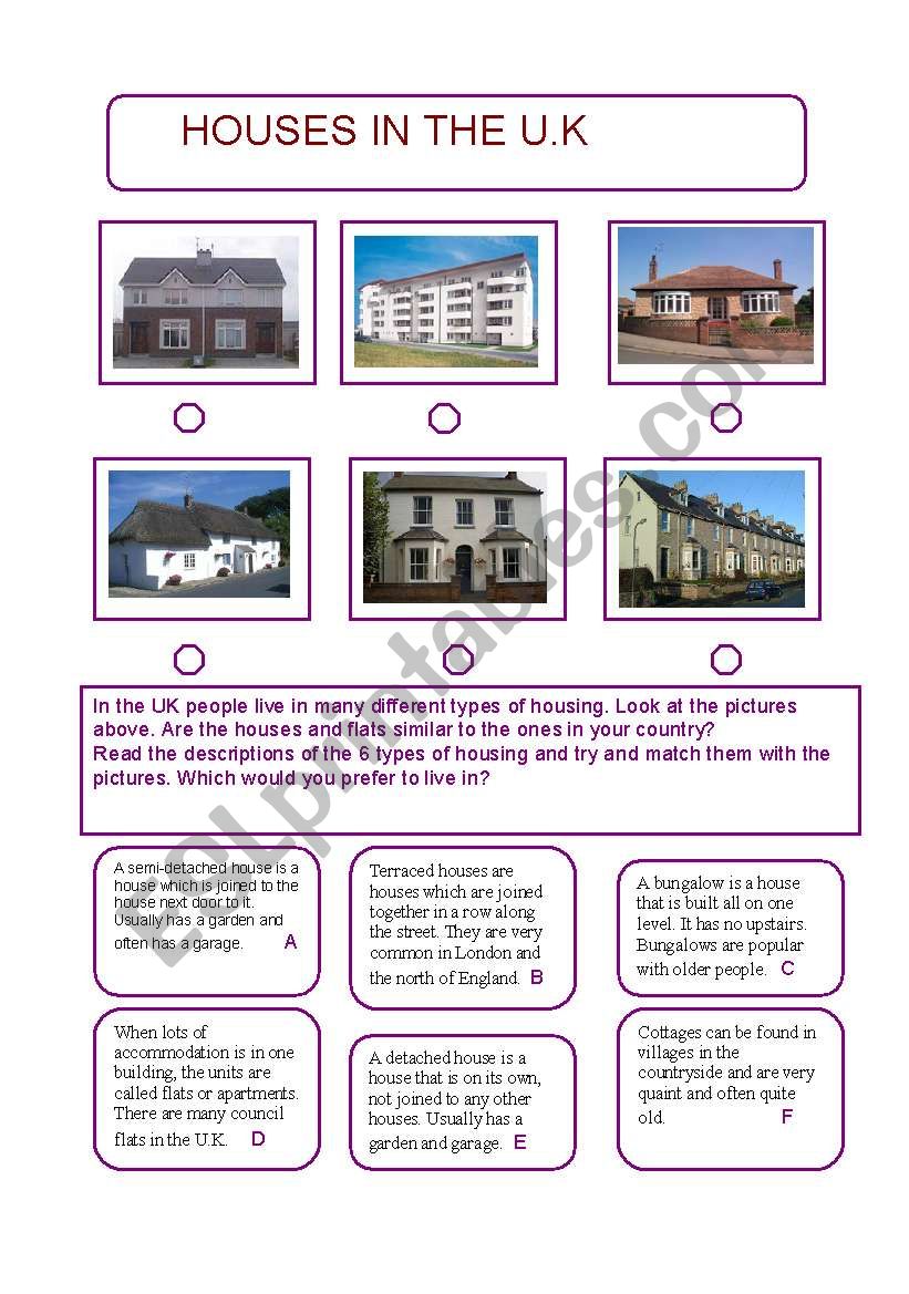 HOUSES IN THE UK worksheet