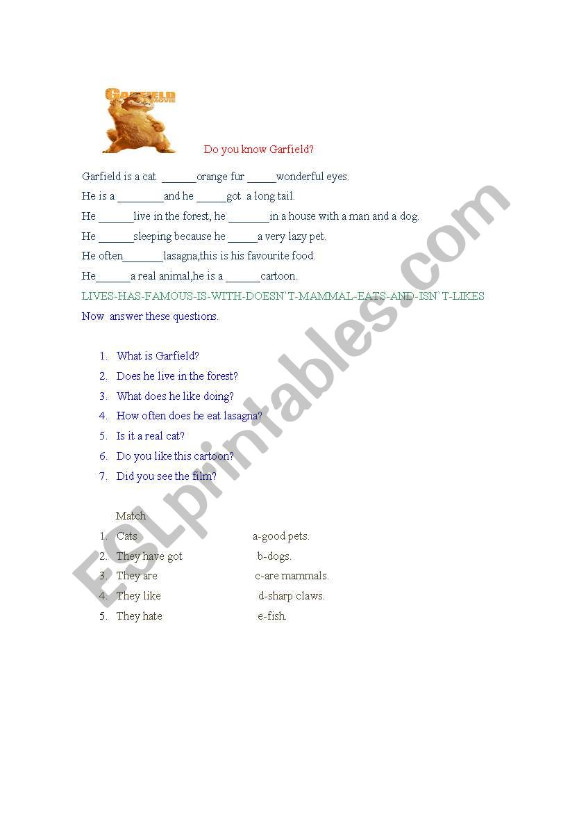 DO YOU KNOW GARFIELD? worksheet