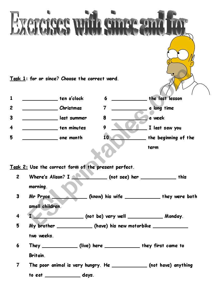 Since and for worksheet