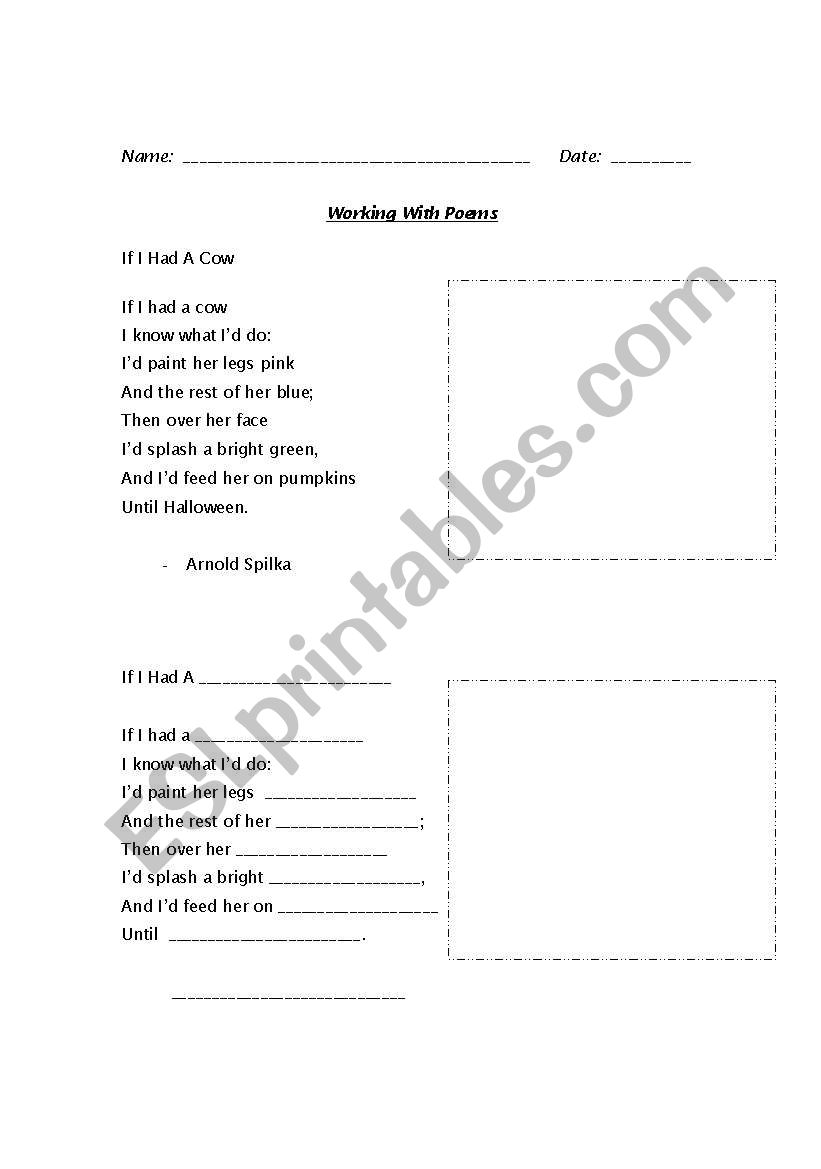 Working with poems worksheet