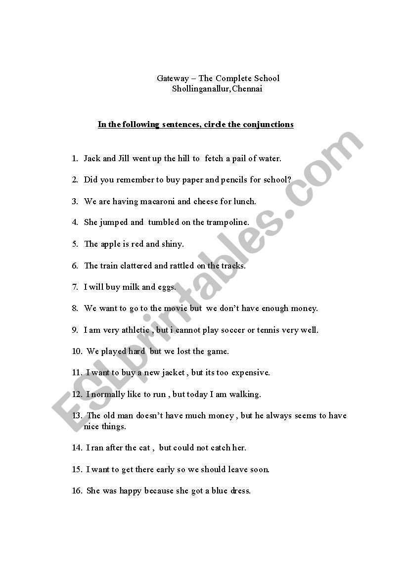  Conjunctions worksheet