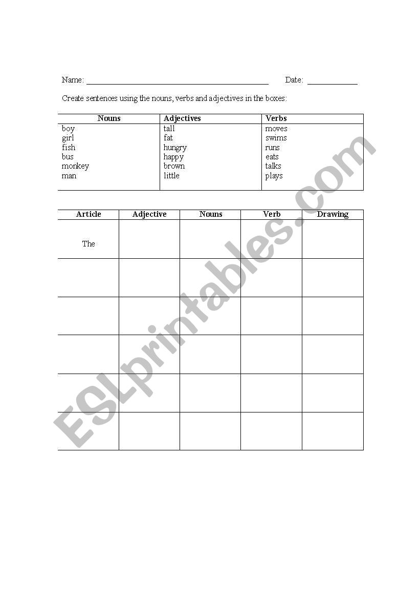 Sentence structure worksheet