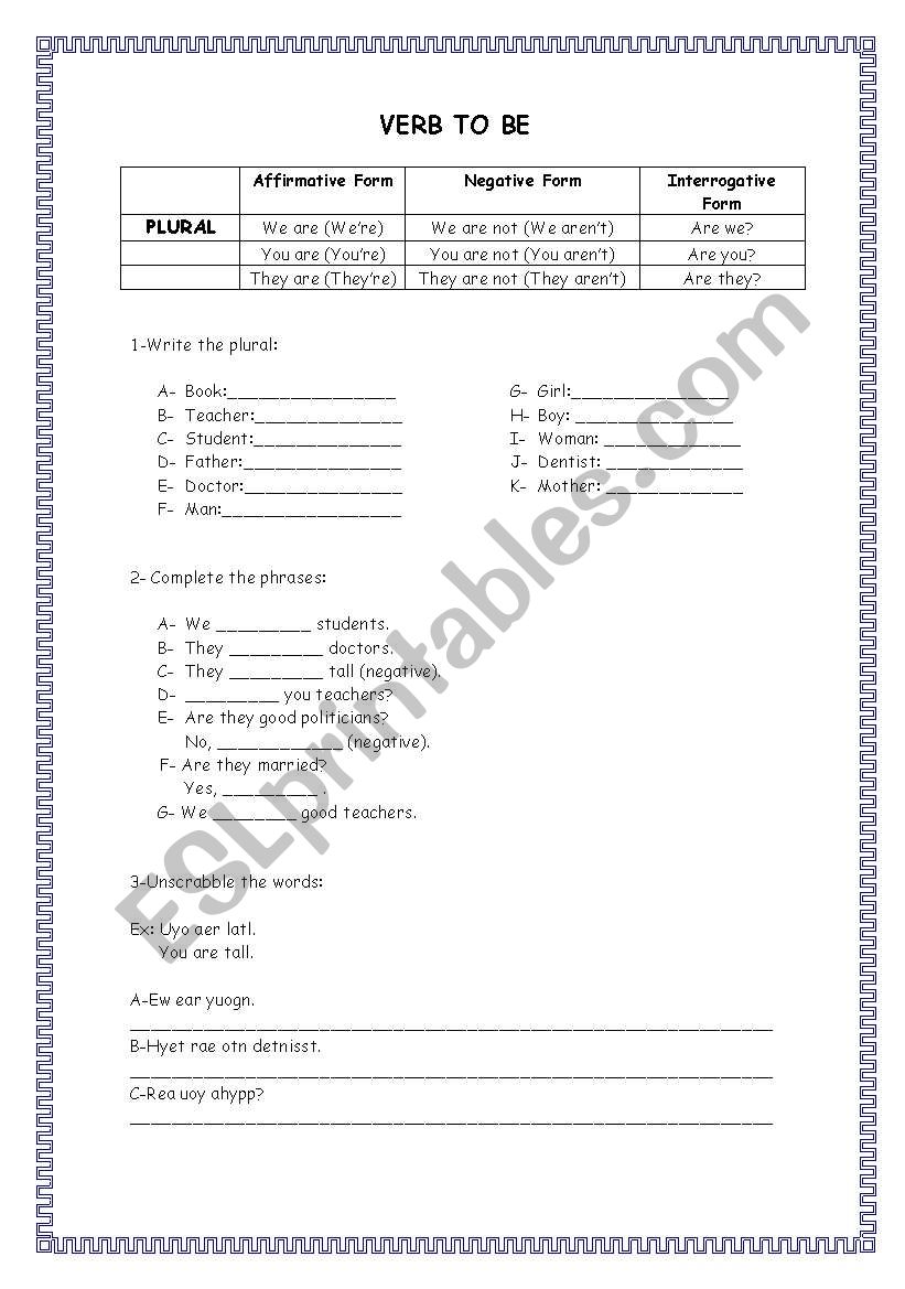 Verb To Be - Plural worksheet