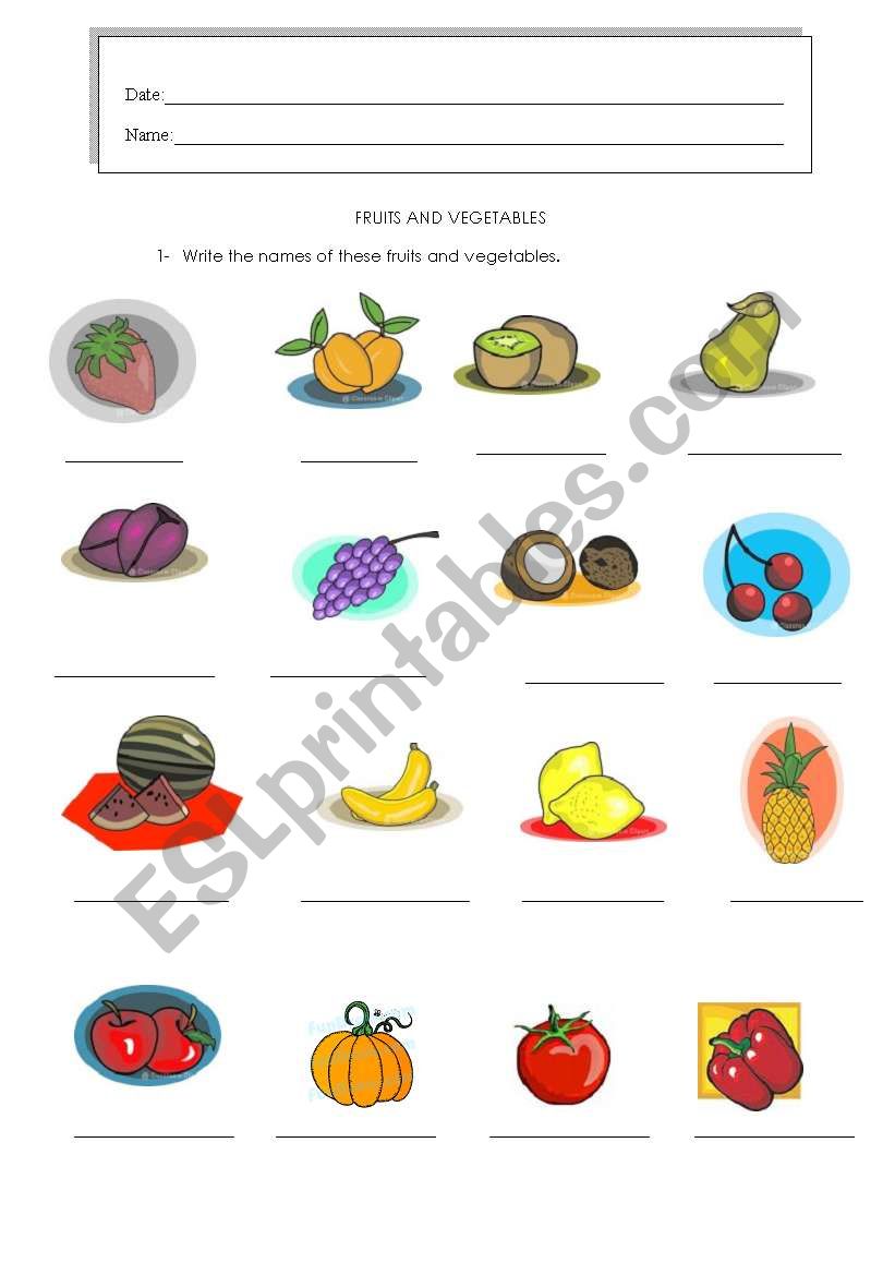 Fruits and vegetables worksheet