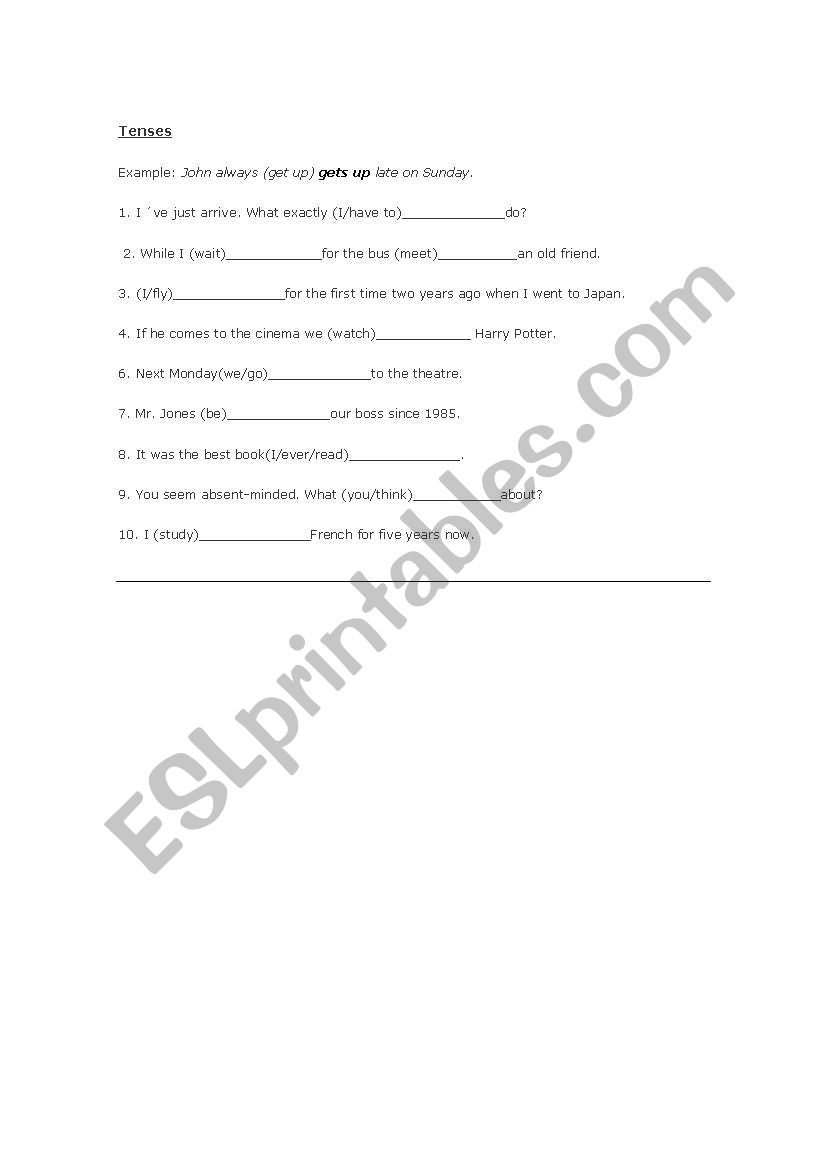 verb tenses worksheet