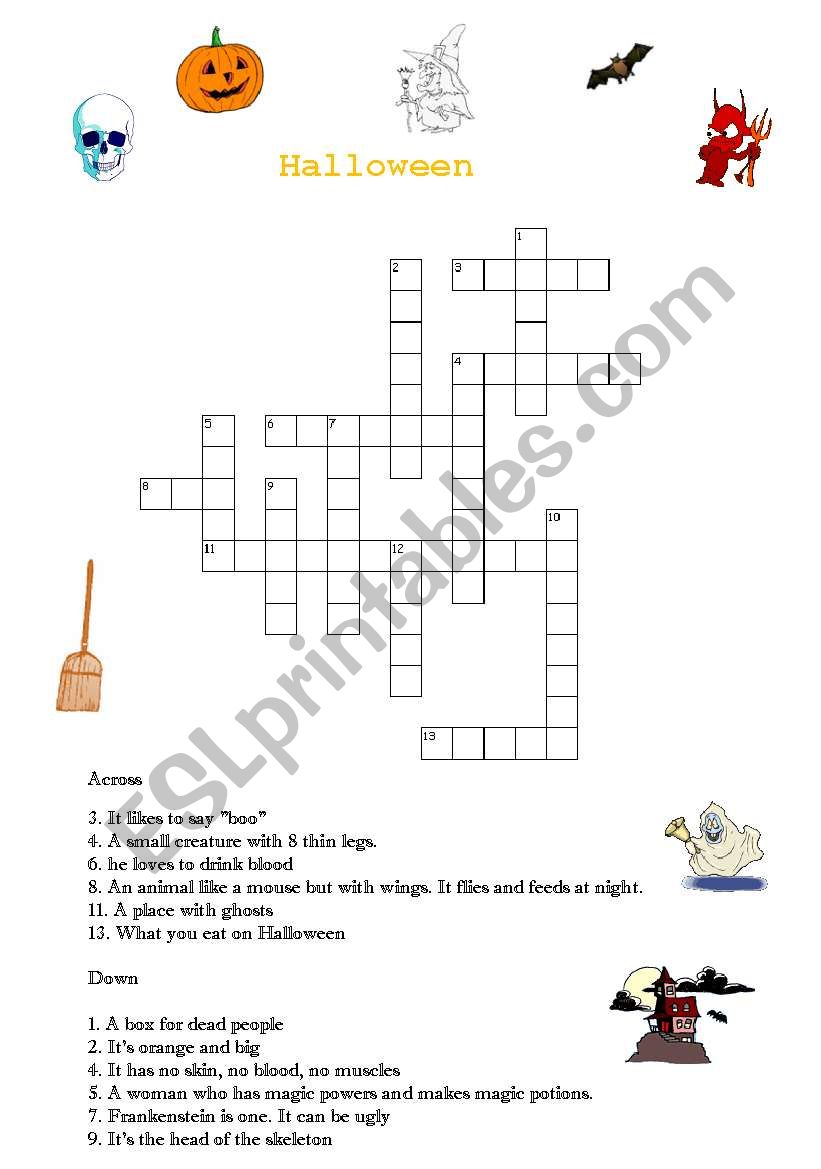 a Halloween crossword worksheet