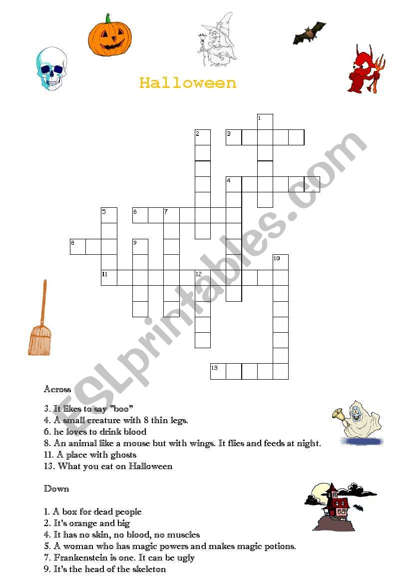a Halloween crossword worksheet