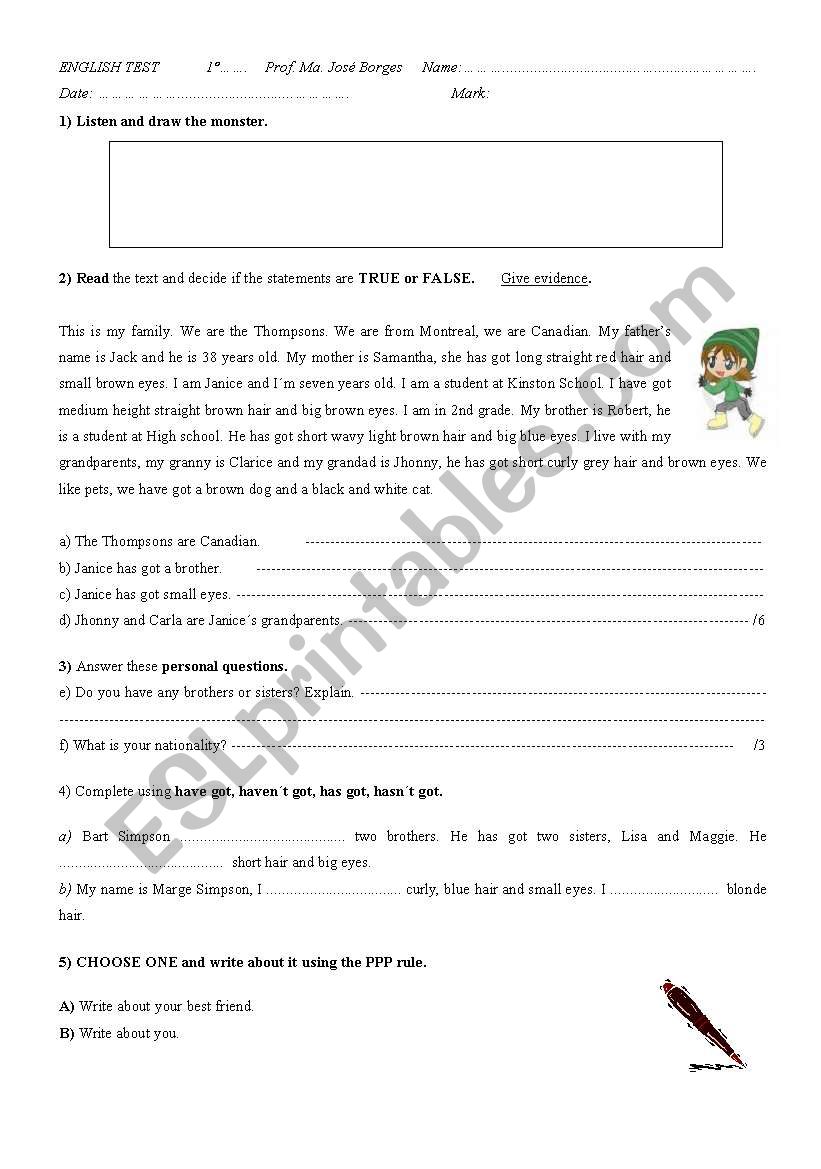 Test first grade  worksheet
