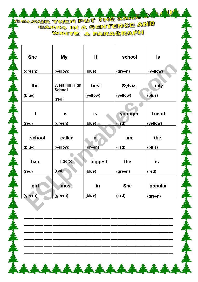 COLOUR THE BOXES AND WRITE A PARAGRAPH
