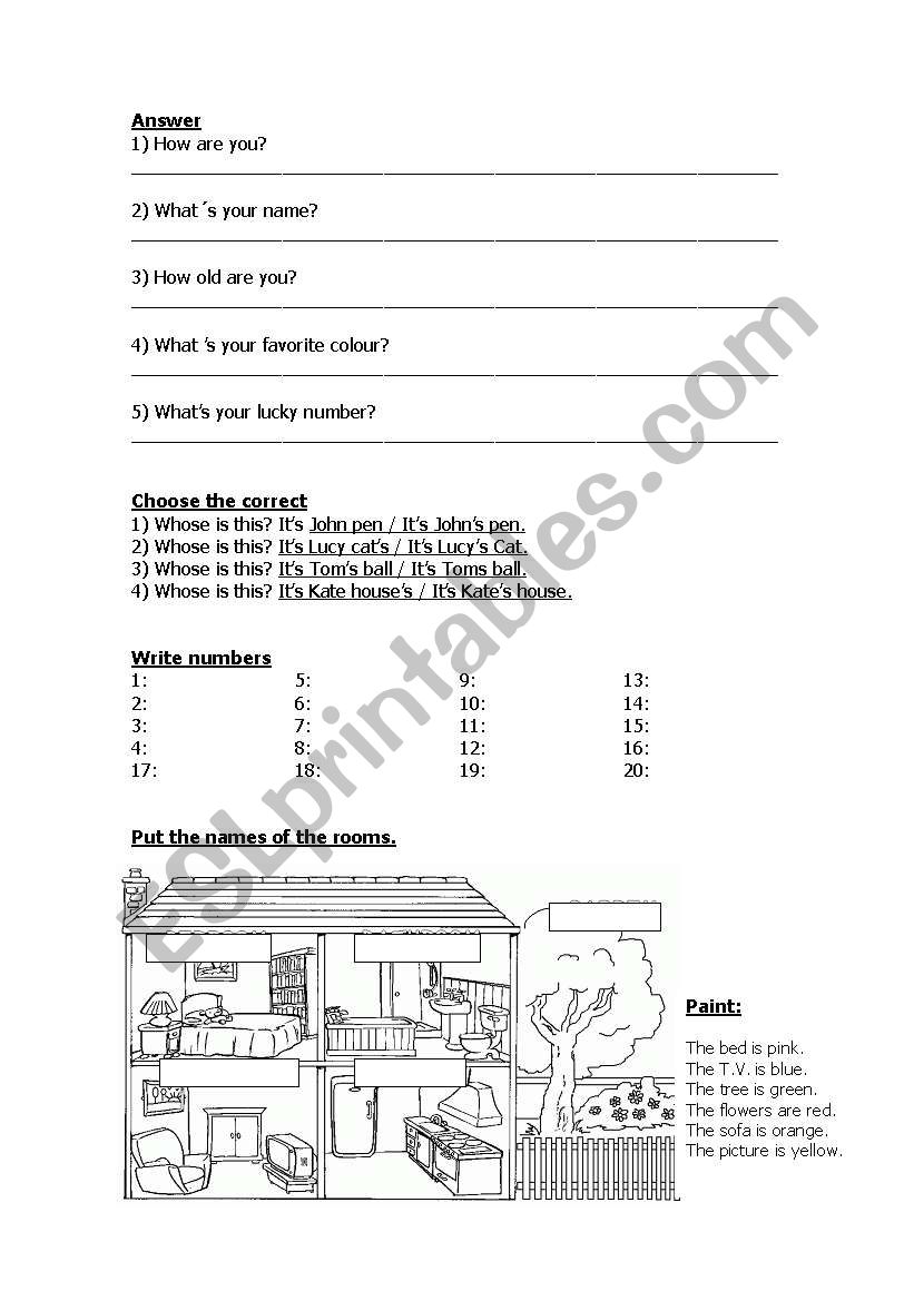 Elementary Test worksheet