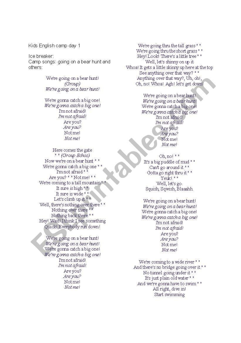 English Worksheets Kids Camp Lesson Going On A Bear Hunt For Adjective Order Lesson English Worksheets Kids Camp Lesson Going On A Bear Hunt For Adjective Order Lesson