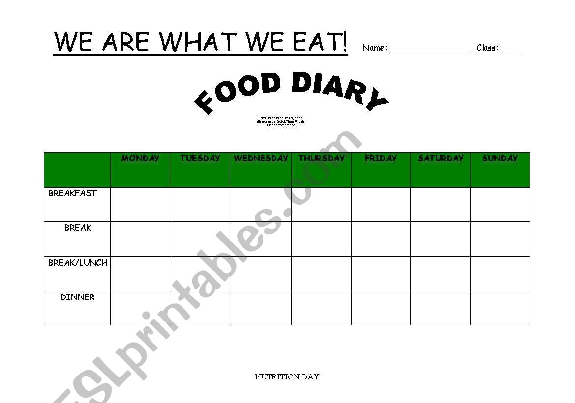 Food Diary worksheet