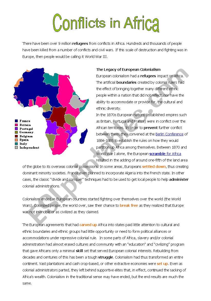 Conflicts in Africa worksheet