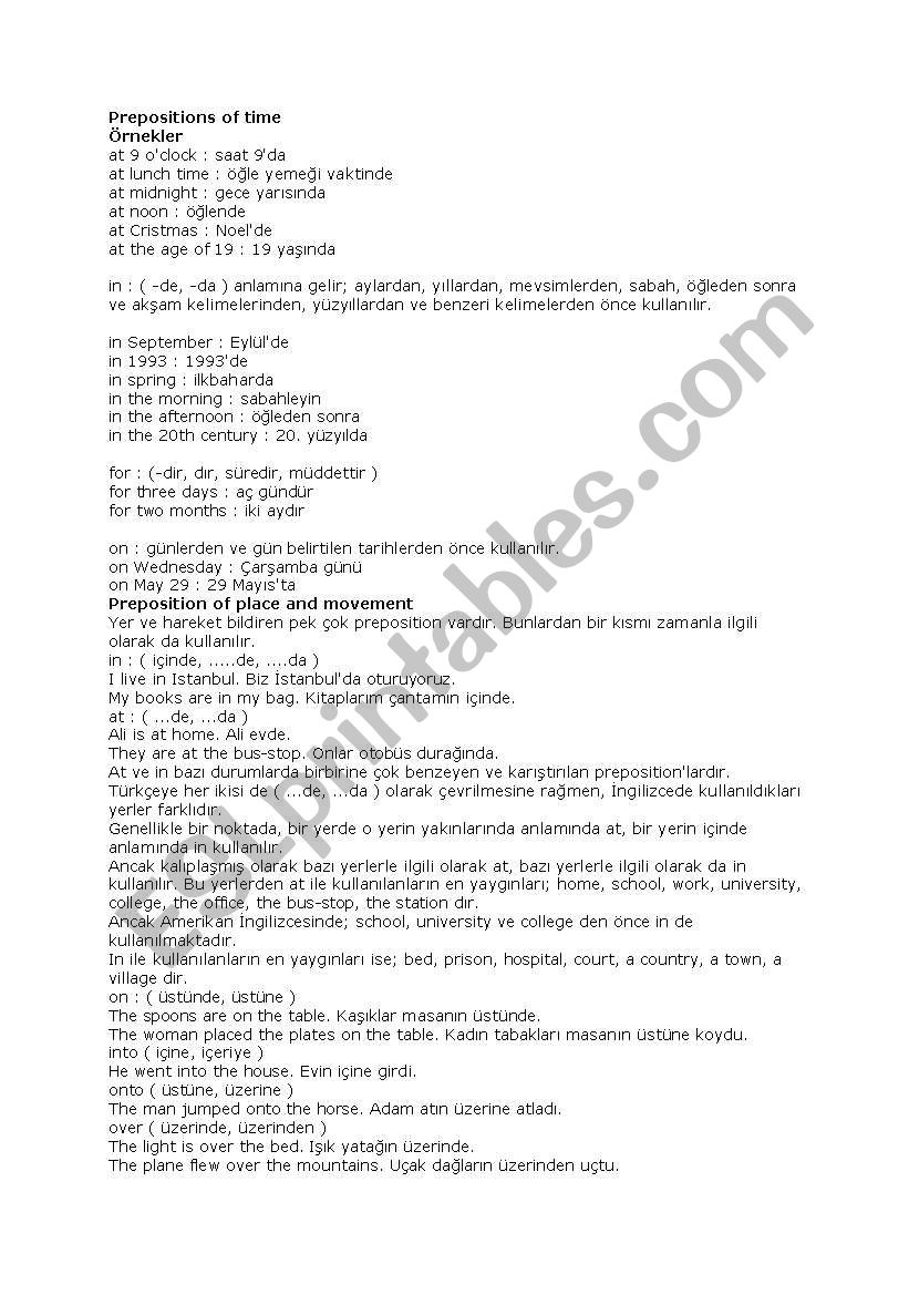 preposition worksheet