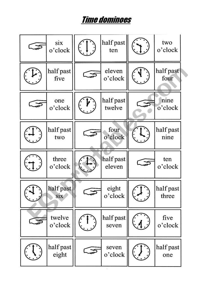 Play dominoes about time worksheet
