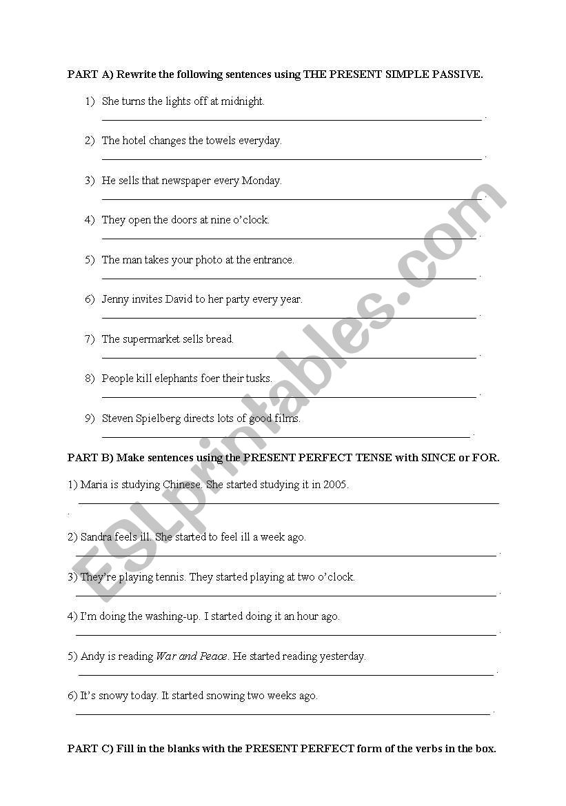 Present Perfect Tense worksheet
