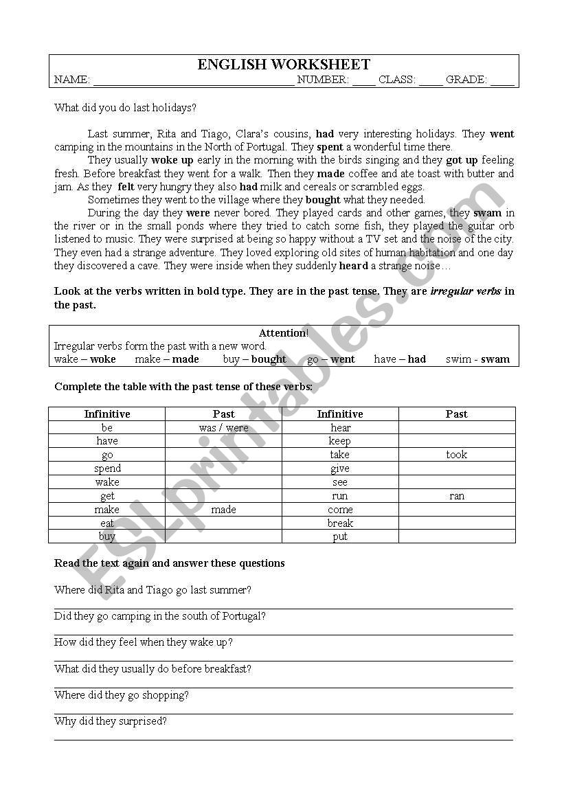 irregular verbs worksheet