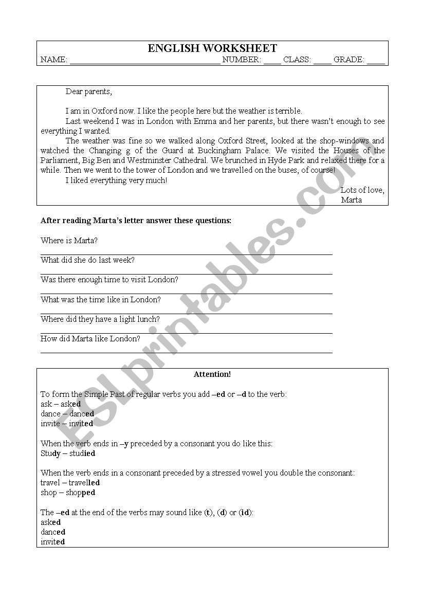 regular verbs worksheet
