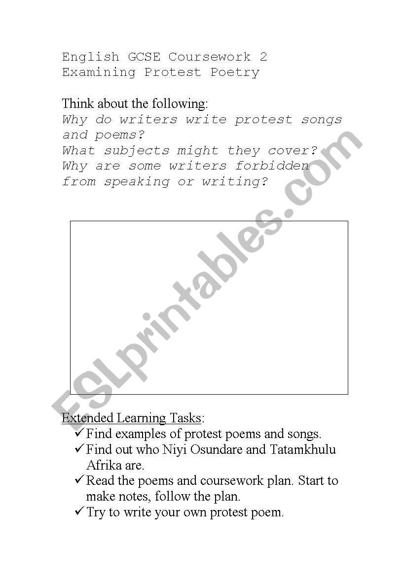 Protest poems/songs worksheet