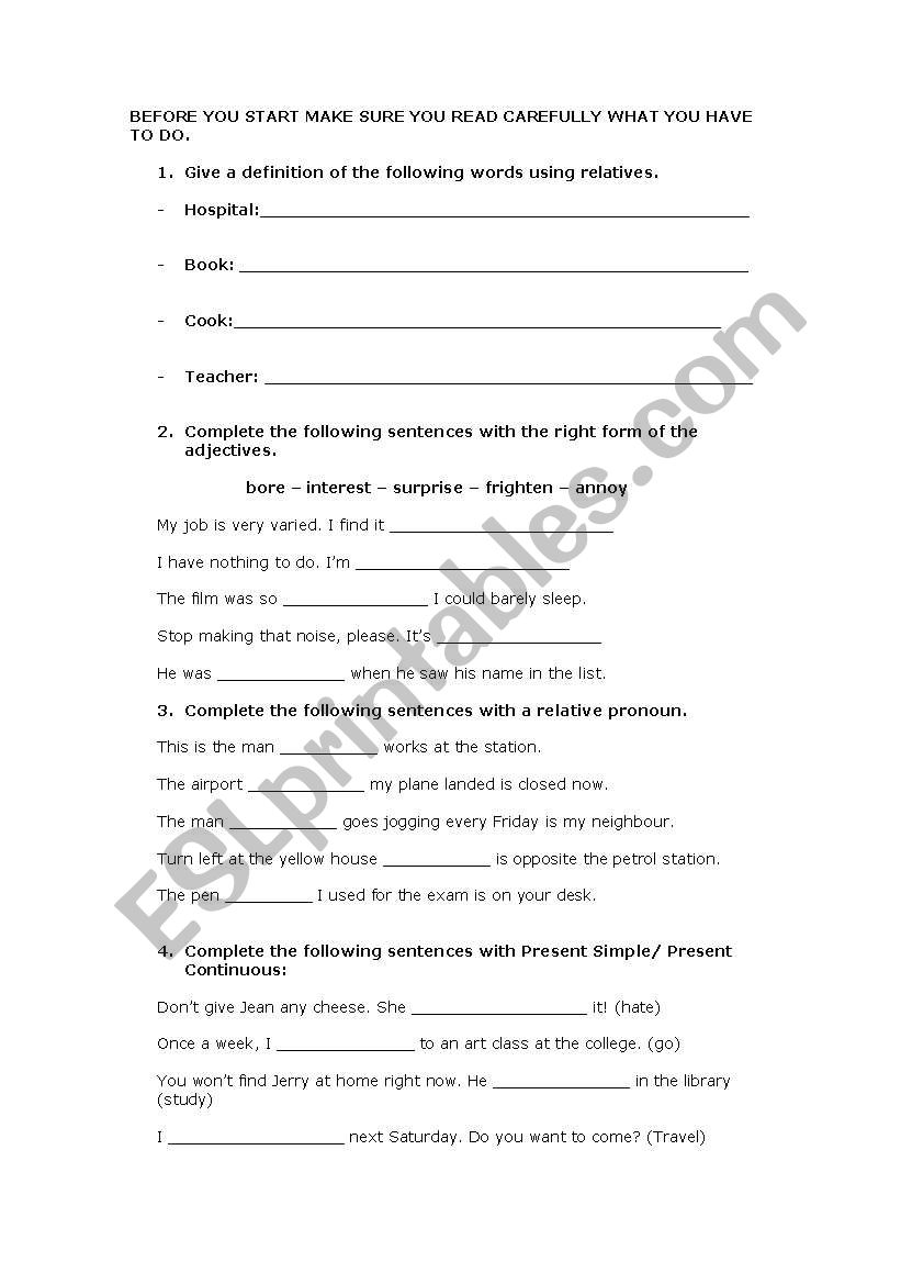 Revision exercises worksheet