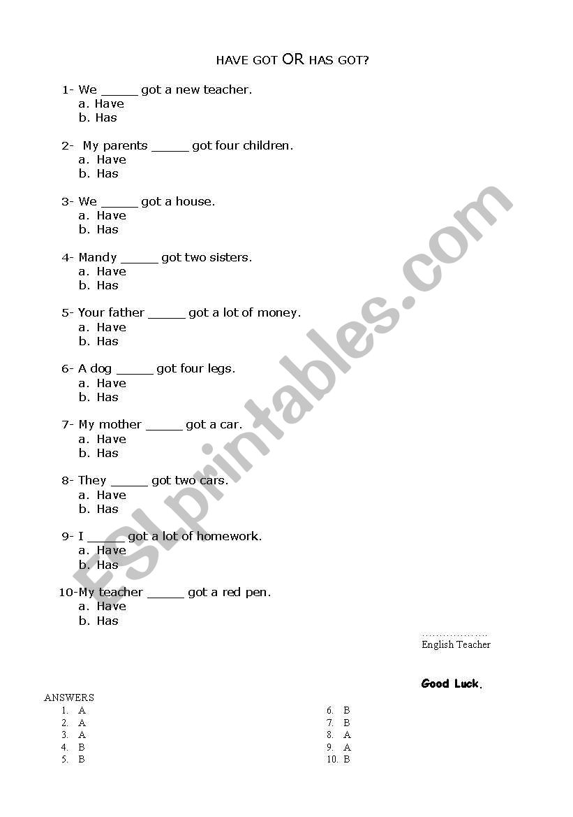 have got has got worksheet