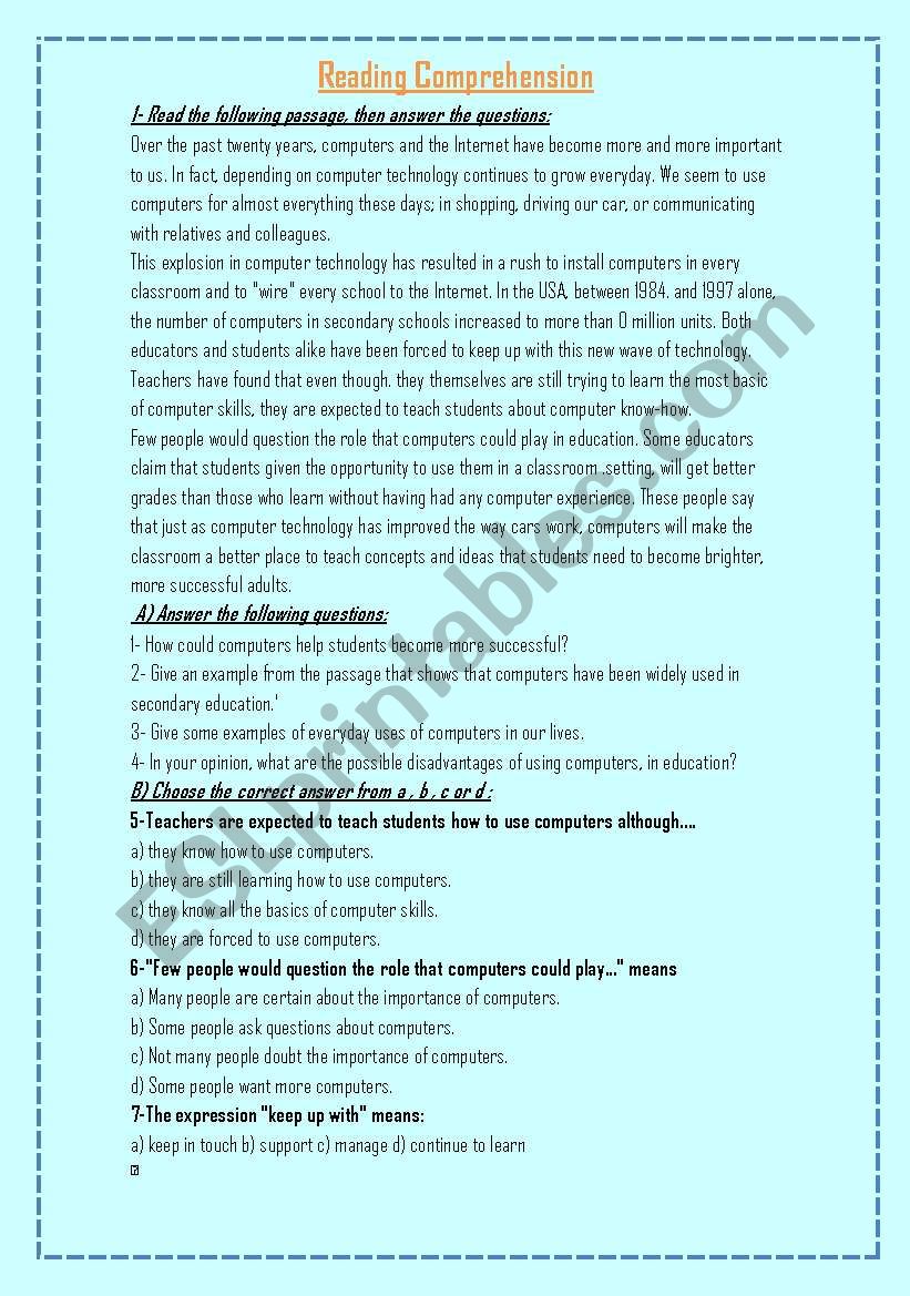 two samples of reading comprehension