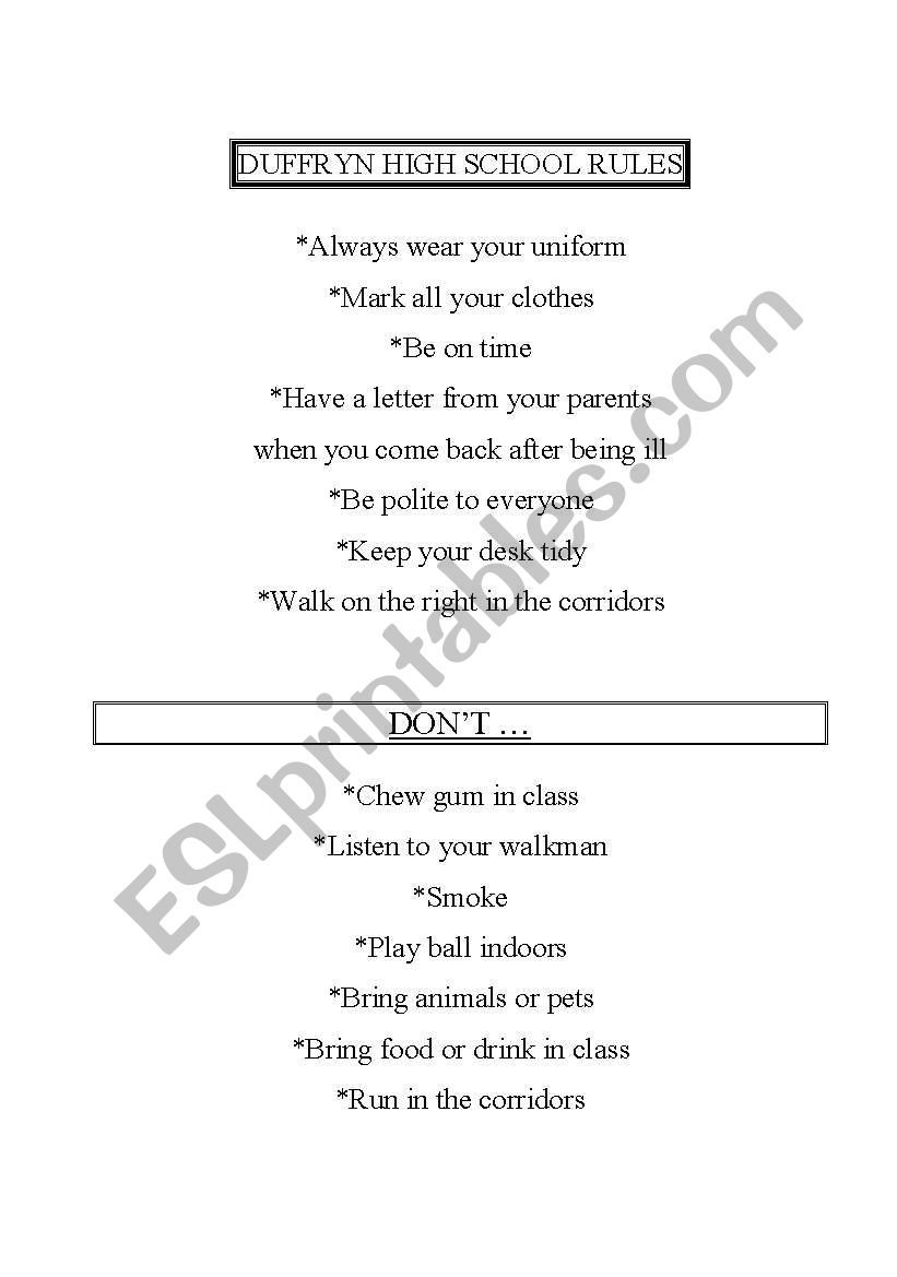 SCHOOL RULES worksheet