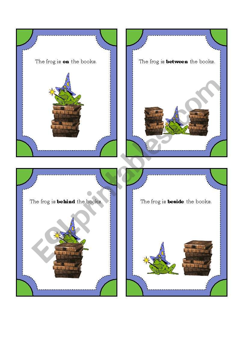 Frog Wizard Preposition Cards with Story to Complete (8 Preposition Cards with 4 Backing Cards)