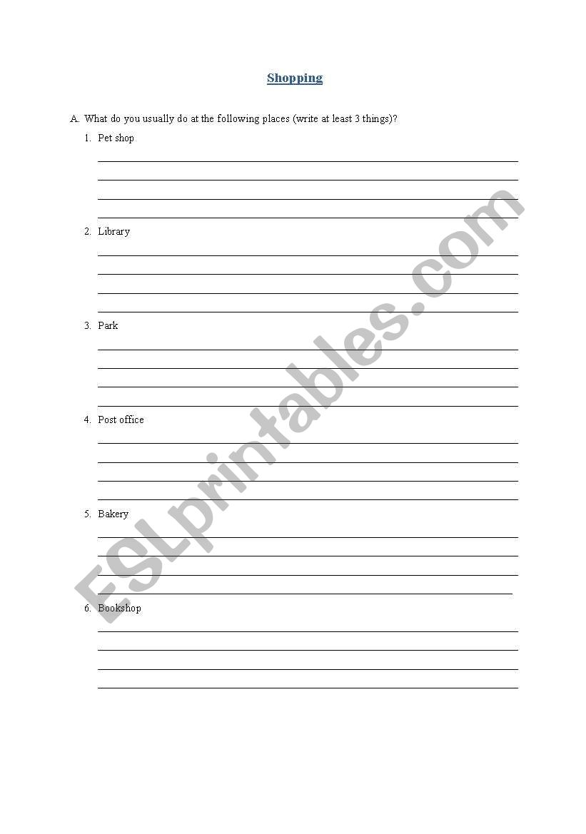 Shopping worksheet