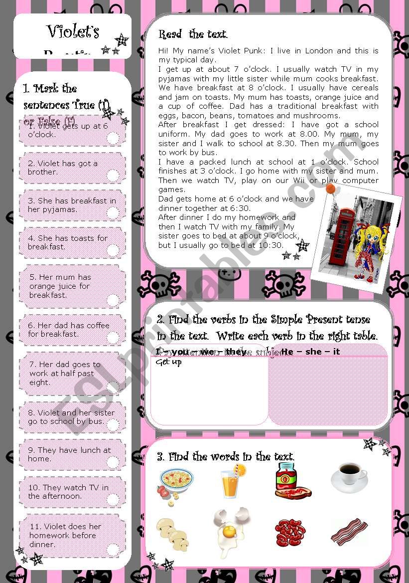 Violets Routine worksheet