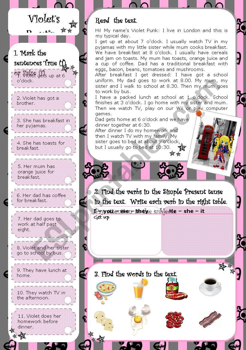 VioletÂ´s Routine worksheet