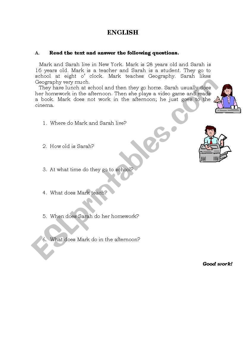 Reading Comprehension  worksheet