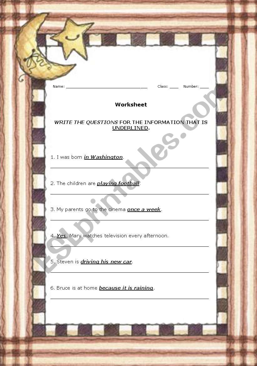 Wh- questions worksheet