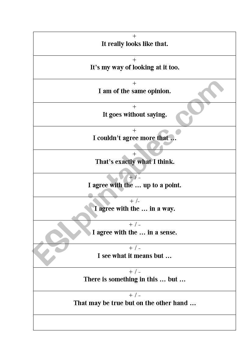 Agreement / Disagreement Cards