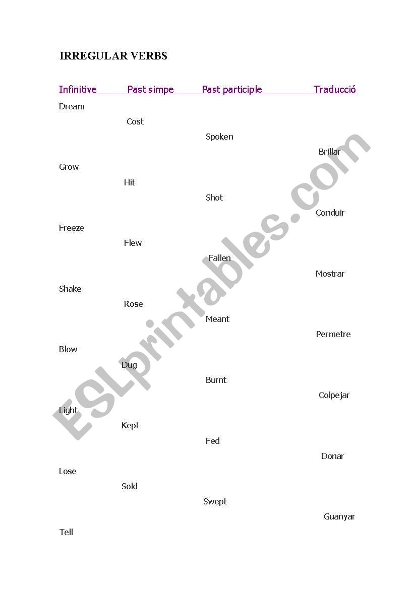 IRREGULAR VERBS worksheet