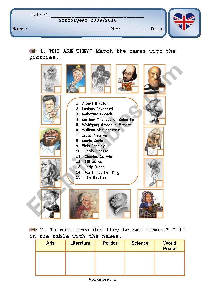 Famous People worksheet