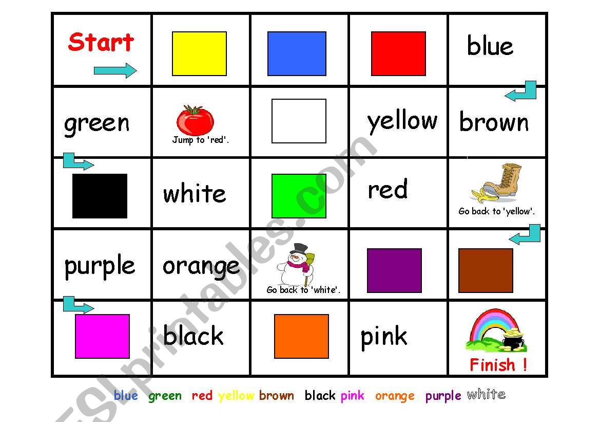 colors boardgame worksheet