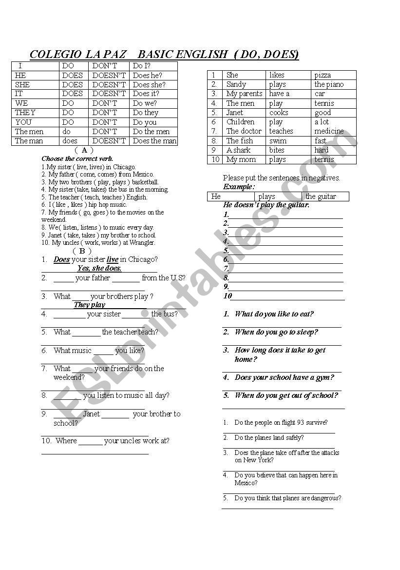 do and does review worksheet