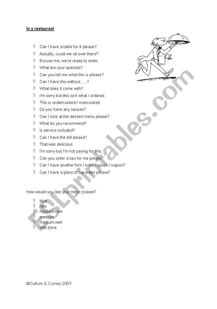 In a restaurant - expressions worksheet