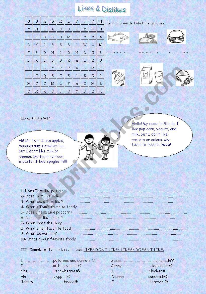 Likes&dislikes worksheet