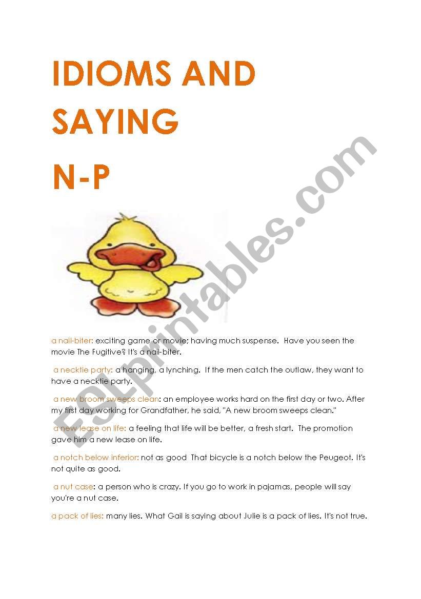 IDIOMS AND SAYINGS N-P worksheet