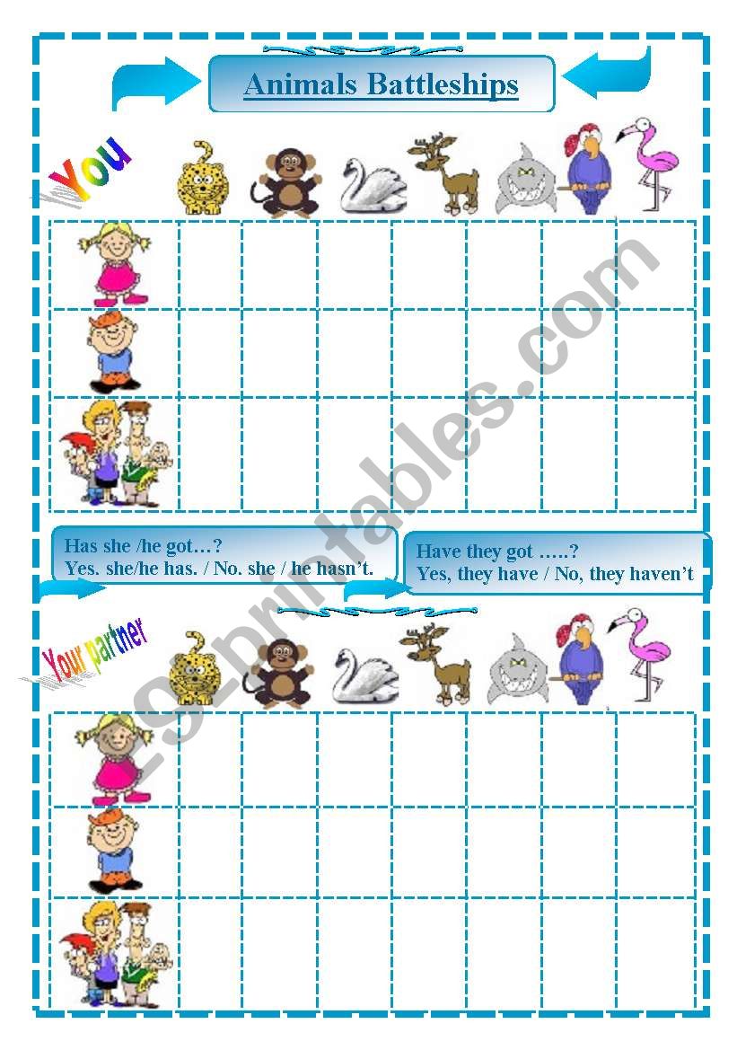 Animals battleships 2/3 worksheet