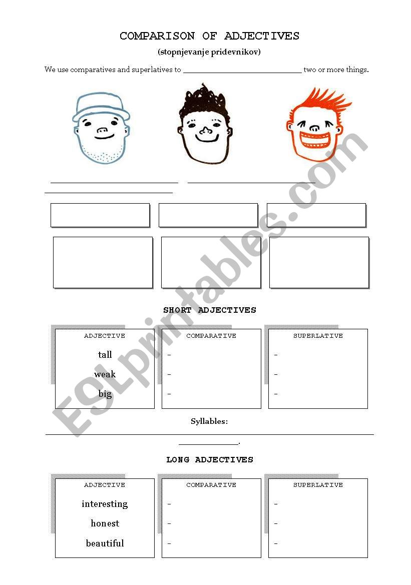 Adjective comparison worksheet