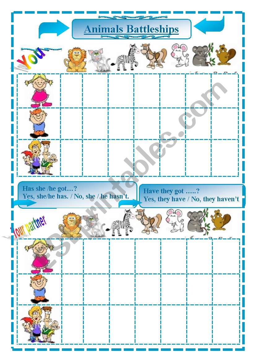 Animals battleships 3/3 worksheet